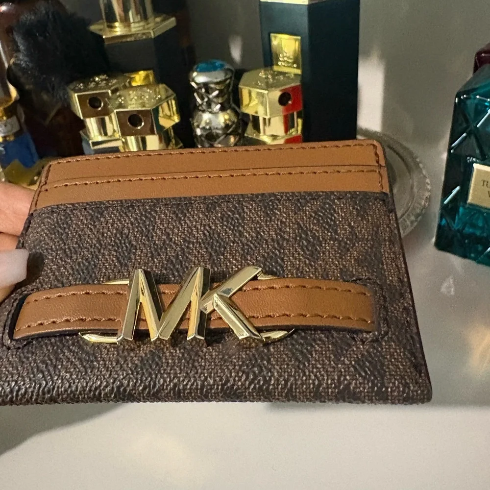 Michael Kors Brown & Tan MK Logo Card Case